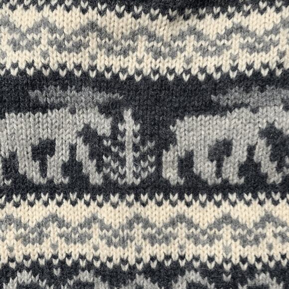Vintage 90s Eddie Bauer Gray Black Moose Nordic Fair Isle Turtleneck Sweater - Picture 9 of 11